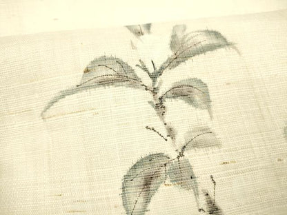 平和屋着物＊夏物 九寸開き名古屋帯 手描き 枝花文 麻 逸品 DABB3464cm