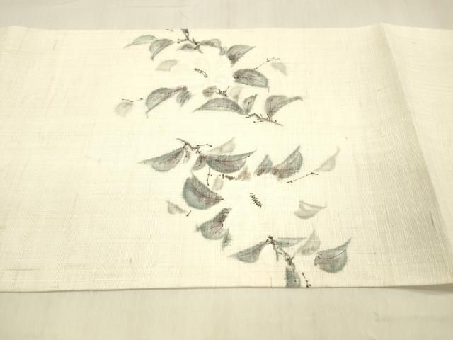 平和屋着物＊夏物 九寸開き名古屋帯 手描き 枝花文 麻 逸品 DABB3464cm