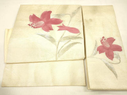 平和屋着物＊夏物 つけ帯 草花文 銀糸 引箔 正絹 逸品 DABB3465cm