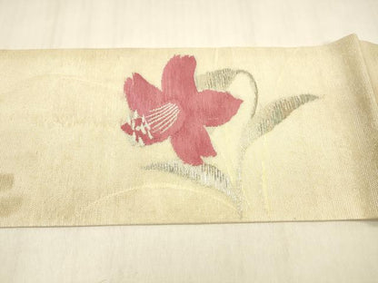 平和屋着物＊夏物 つけ帯 草花文 銀糸 引箔 正絹 逸品 DABB3465cm