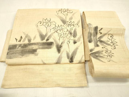 平和屋着物＊夏物 つけ帯 手描き 雛逸 菖蒲 杜若 麻 逸品 DABB3468cm