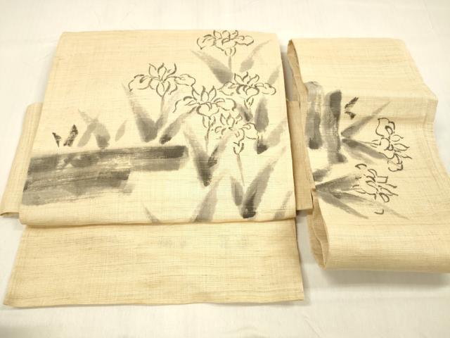 平和屋着物＊夏物 つけ帯 手描き 雛逸 菖蒲 杜若 麻 逸品 DABB3468cm
