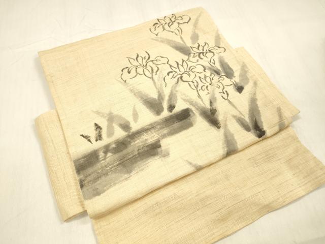平和屋着物＊夏物 つけ帯 手描き 雛逸 菖蒲 杜若 麻 逸品 DABB3468cm