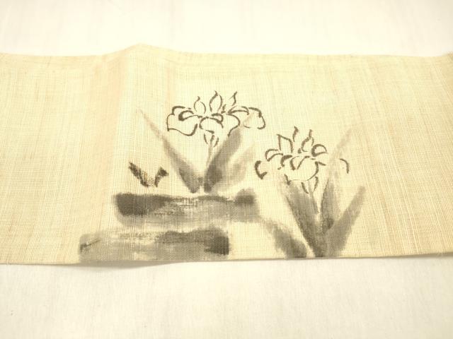 平和屋着物＊夏物 つけ帯 手描き 雛逸 菖蒲 杜若 麻 逸品 DABB3468cm