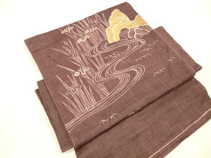 平和屋着物＊夏物 つけ帯 ろうけつ染め 作家物 流水杜若 麻 逸品 DABB3469cm