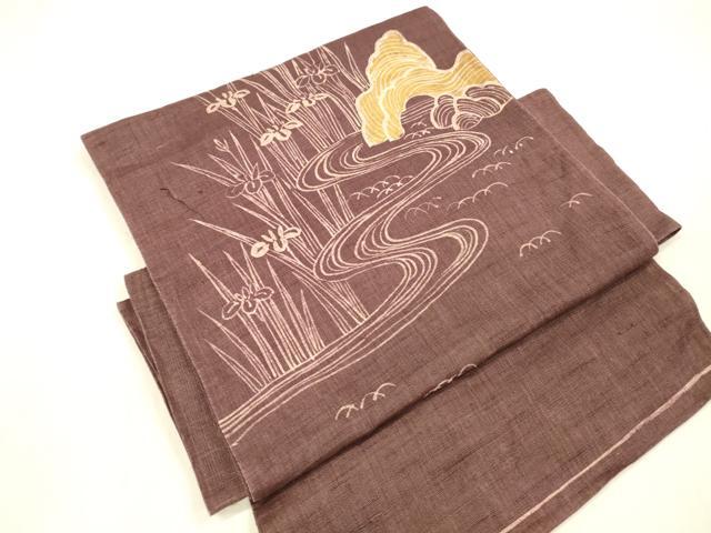 平和屋着物＊夏物 つけ帯 ろうけつ染め 作家物 流水杜若 麻 逸品 DABB3469cm