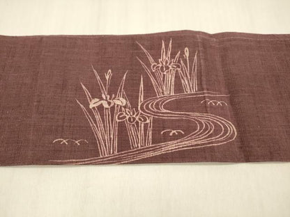 平和屋着物＊夏物 つけ帯 ろうけつ染め 作家物 流水杜若 麻 逸品 DABB3469cm