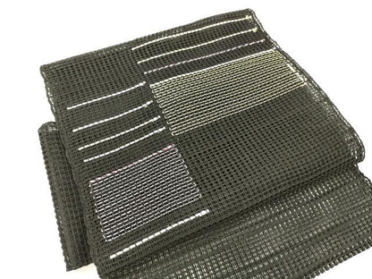 平和屋着物＊夏物 つけ帯 横段文 黒地 正絹 逸品 DABB3470cm