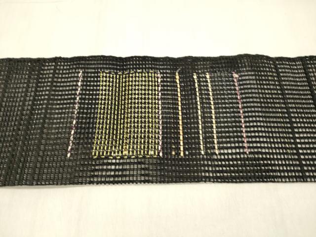 平和屋着物＊夏物 つけ帯 横段文 黒地 正絹 逸品 DABB3470cm