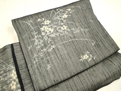 平和屋着物＊夏物　ワンタッチつけ帯　手描き　草花文　正絹　逸品　DABB3472cm