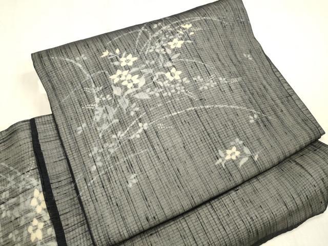 平和屋着物＊夏物　ワンタッチつけ帯　手描き　草花文　正絹　逸品　DABB3472cm