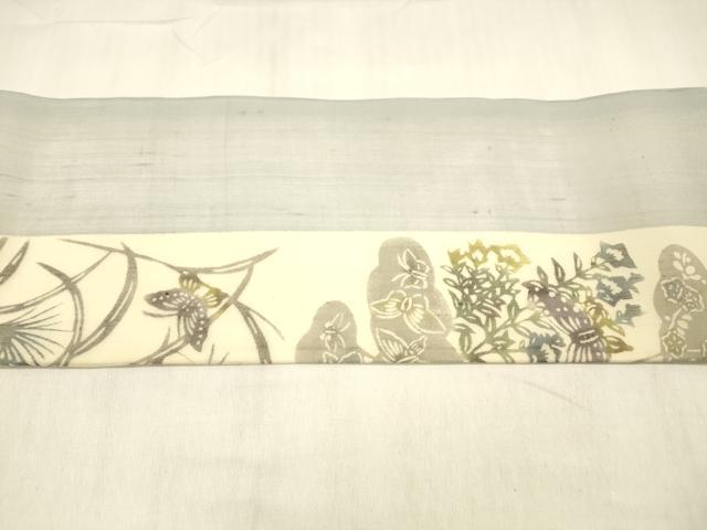 平和屋着物＊夏物 九寸名古屋帯 紅型染 花蝶文 正絹 逸品 DABB3475cm