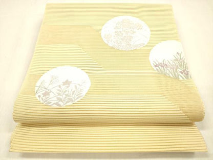 平和屋着物＊夏物 絽綴れ 八寸名古屋帯 草花丸文 銀糸 正絹 逸品 DABB3476cm