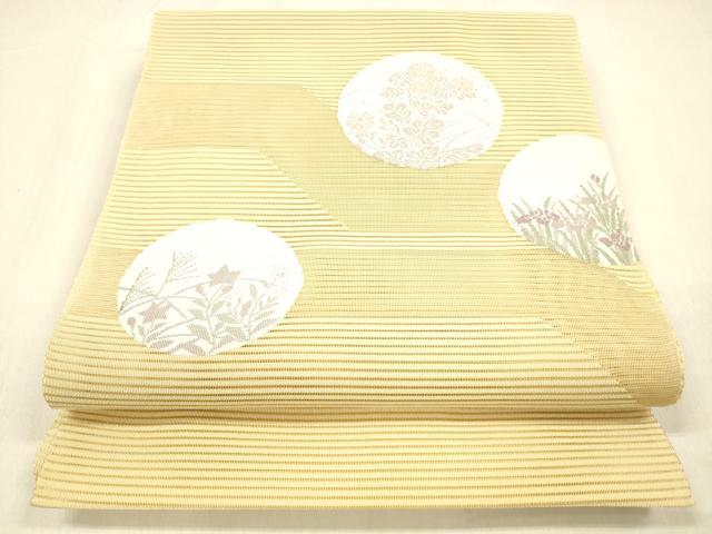 平和屋着物＊夏物 絽綴れ 八寸名古屋帯 草花丸文 銀糸 正絹 逸品 DABB3476cm