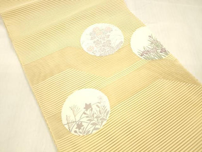 平和屋着物＊夏物 絽綴れ 八寸名古屋帯 草花丸文 銀糸 正絹 逸品 DABB3476cm
