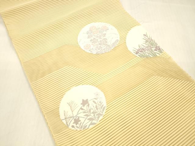 平和屋着物＊夏物 絽綴れ 八寸名古屋帯 草花丸文 銀糸 正絹 逸品 DABB3476cm