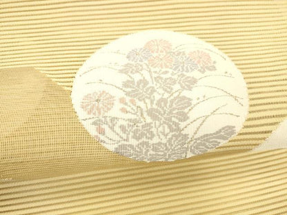 平和屋着物＊夏物 絽綴れ 八寸名古屋帯 草花丸文 銀糸 正絹 逸品 DABB3476cm