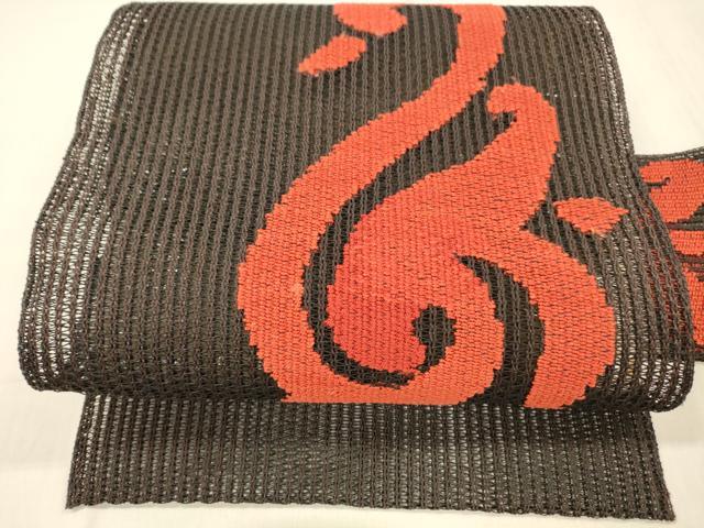 平和屋着物＊夏物 八寸名古屋帯 抽象文様 黒地 正絹 逸品 DABB3478cm