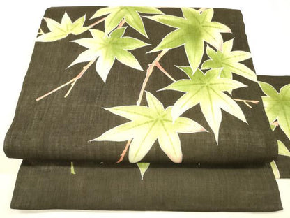 平和屋着物＊夏物　九寸名古屋帯　枝葉文　黒地　銀彩　正絹　逸品　DABB3479cm