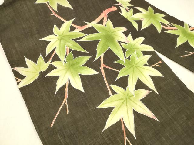 平和屋着物＊夏物　九寸名古屋帯　枝葉文　黒地　銀彩　正絹　逸品　DABB3479cm