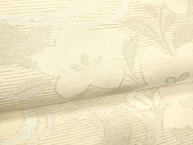 平和屋着物＊夏物 九寸名古屋帯 流水草花文 銀糸 正絹 逸品 DABB3481cm