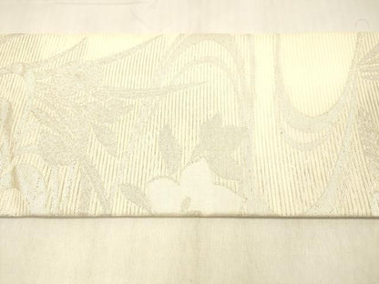 平和屋着物＊夏物 九寸名古屋帯 流水草花文 銀糸 正絹 逸品 DABB3481cm