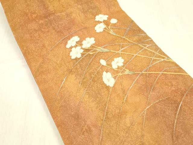平和屋着物＊夏物 九寸開き名古屋帯 唐織 草花文 金銀糸 正絹 逸品 DABB3482cm