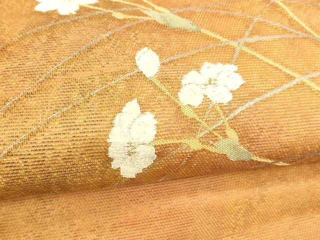 平和屋着物＊夏物 九寸開き名古屋帯 唐織 草花文 金銀糸 正絹 逸品 DABB3482cm
