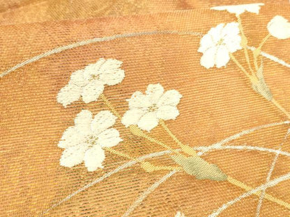 平和屋着物＊夏物 九寸開き名古屋帯 唐織 草花文 金銀糸 正絹 逸品 DABB3482cm