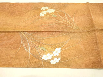 平和屋着物＊夏物 九寸開き名古屋帯 唐織 草花文 金銀糸 正絹 逸品 DABB3482cm