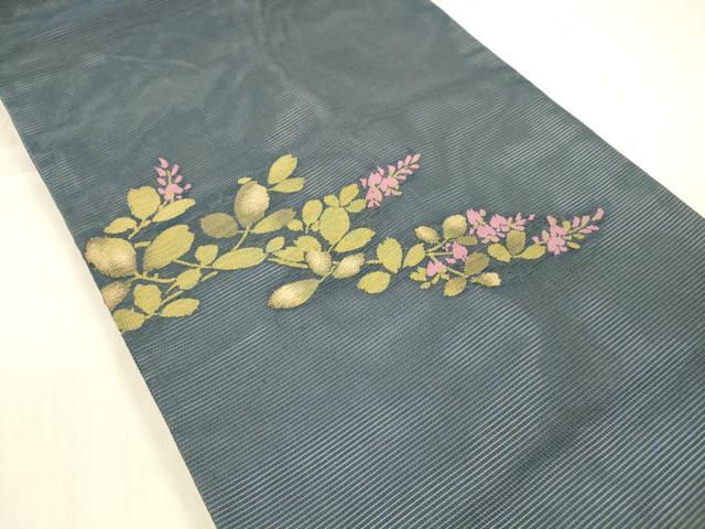 平和屋着物＊夏物 九寸開き名古屋帯 草花文 金糸 正絹 逸品 DABB3483cm