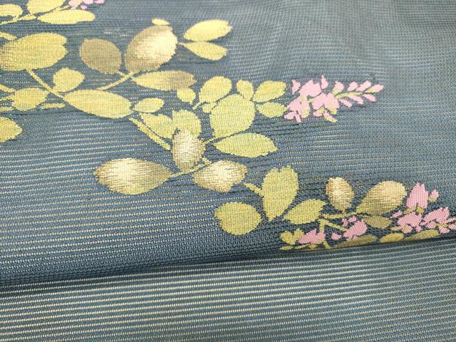 平和屋着物＊夏物 九寸開き名古屋帯 草花文 金糸 正絹 逸品 DABB3483cm