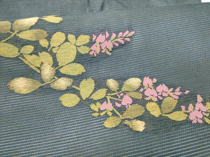 平和屋着物＊夏物 九寸開き名古屋帯 草花文 金糸 正絹 逸品 DABB3483cm
