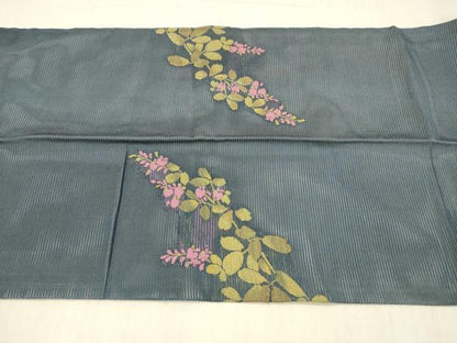 平和屋着物＊夏物 九寸開き名古屋帯 草花文 金糸 正絹 逸品 DABB3483cm