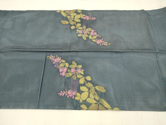 平和屋着物＊夏物 九寸開き名古屋帯 草花文 金糸 正絹 逸品 DABB3483cm