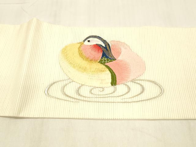 平和屋着物＊夏物 九寸名古屋帯 総刺繍 流水鴛鴦文 金銀糸 正絹 逸品 DABB3485cm
