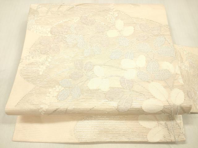 平和屋着物＊夏物 九寸名古屋帯 草葉文 銀糸 正絹 逸品 DABB3487cm