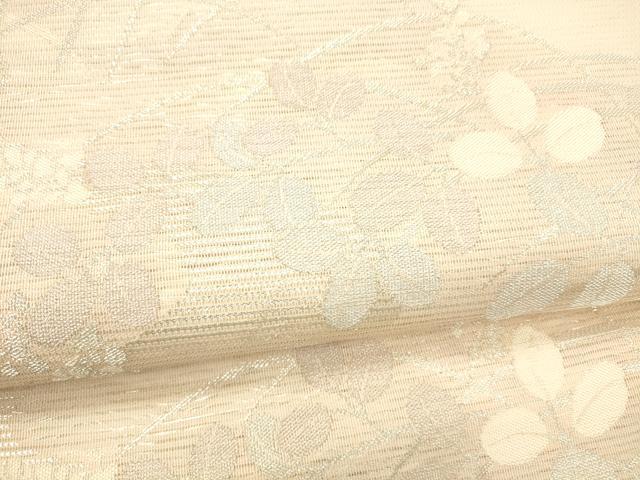 平和屋着物＊夏物 九寸名古屋帯 草葉文 銀糸 正絹 逸品 DABB3487cm