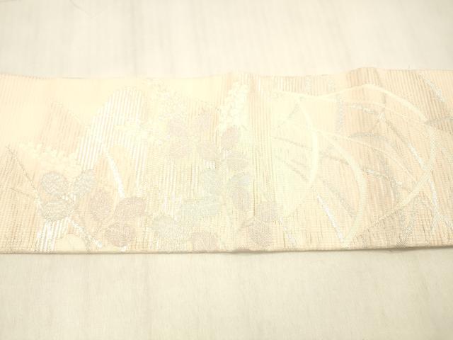 平和屋着物＊夏物 九寸名古屋帯 草葉文 銀糸 正絹 逸品 DABB3487cm