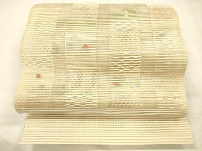 平和屋着物＊夏物 絽綴れ 八寸名古屋帯 抽象文様 金銀糸 正絹 逸品 DABB3490cm