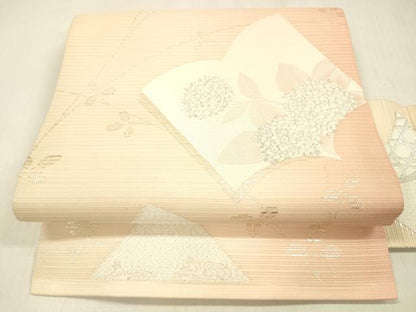 平和屋着物＊夏物 九寸名古屋帯 冊子紫陽花飛鳥文 銀糸 正絹 逸品 DABB3492cm