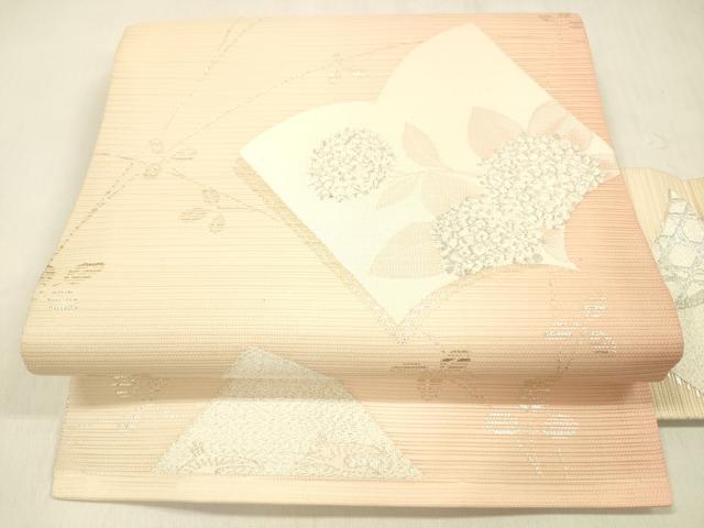 平和屋着物＊夏物 九寸名古屋帯 冊子紫陽花飛鳥文 銀糸 正絹 逸品 DABB3492cm