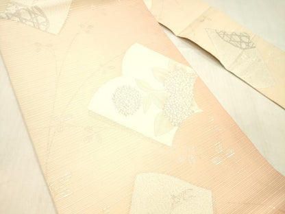 平和屋着物＊夏物 九寸名古屋帯 冊子紫陽花飛鳥文 銀糸 正絹 逸品 DABB3492cm
