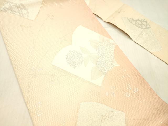 平和屋着物＊夏物 九寸名古屋帯 冊子紫陽花飛鳥文 銀糸 正絹 逸品 DABB3492cm