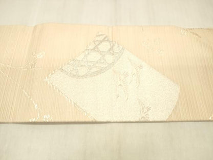平和屋着物＊夏物 九寸名古屋帯 冊子紫陽花飛鳥文 銀糸 正絹 逸品 DABB3492cm