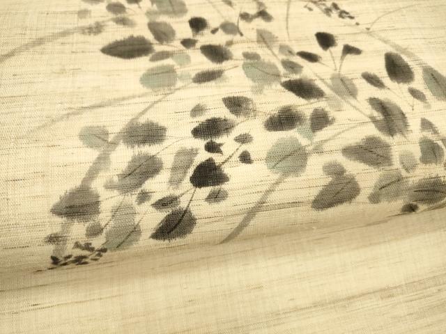 平和屋着物＊夏物 九寸名古屋帯 手描き 草葉文 麻 逸品 DABB3495cm