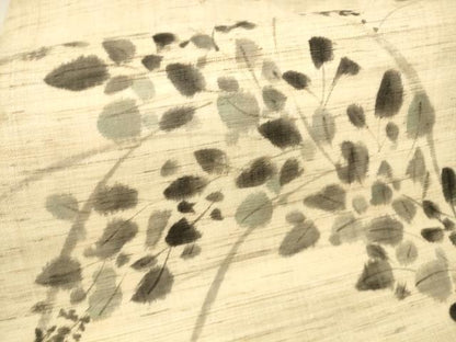 平和屋着物＊夏物 九寸名古屋帯 手描き 草葉文 麻 逸品 DABB3495cm