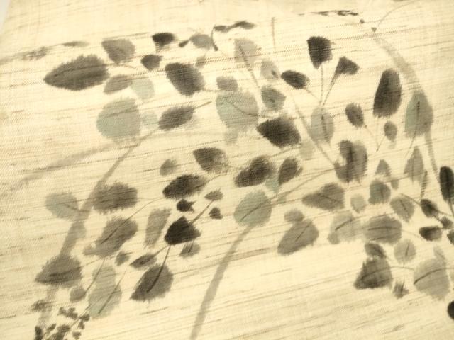 平和屋着物＊夏物 九寸名古屋帯 手描き 草葉文 麻 逸品 DABB3495cm