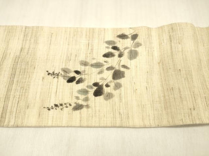 平和屋着物＊夏物 九寸名古屋帯 手描き 草葉文 麻 逸品 DABB3495cm