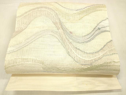 平和屋着物＊夏物 八寸名古屋帯 流水文 銀糸 正絹 逸品 DABB3496cm